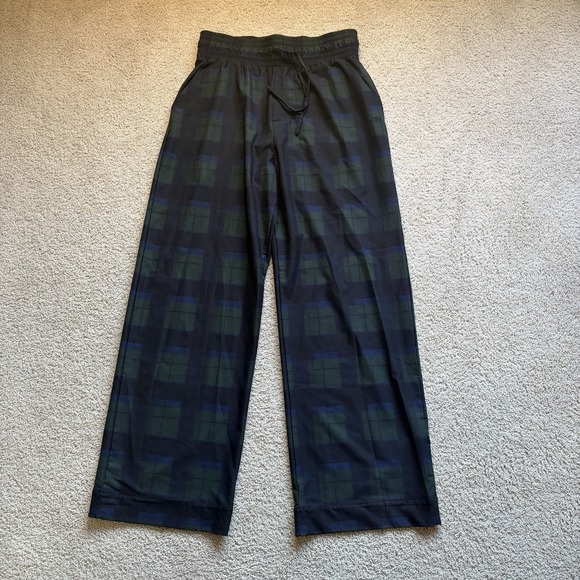 Albion Pants - Albion Wide Leg Pants Women's Medium Plaid Black Navy Green Elastic Waistband